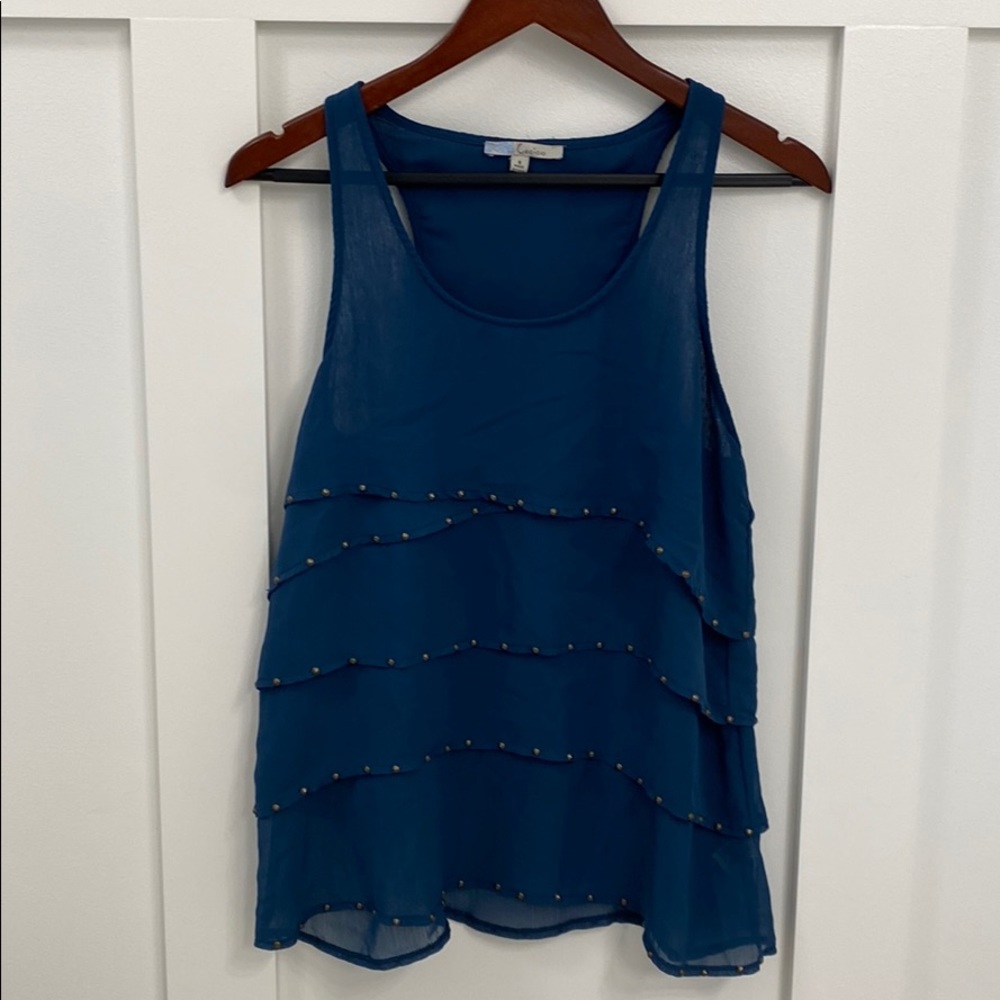 Beaded Flowy Teal Tank
